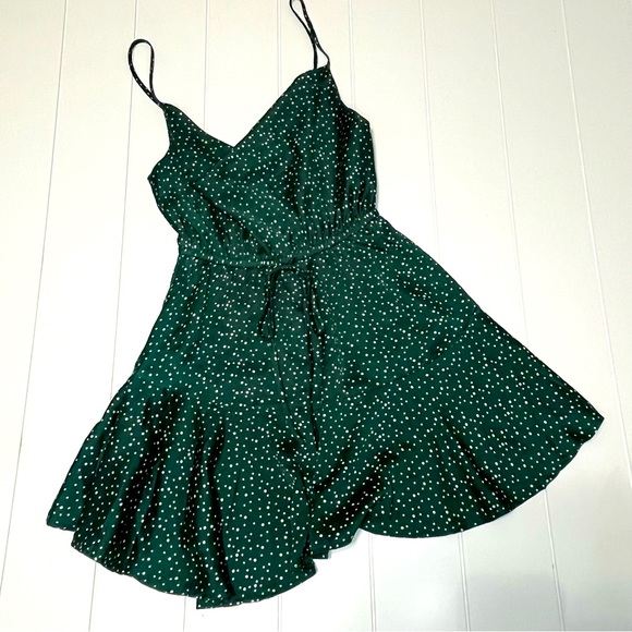 Princess Polly Green White Polka Dot Satin Mini Dress - Picture 2 of 9
